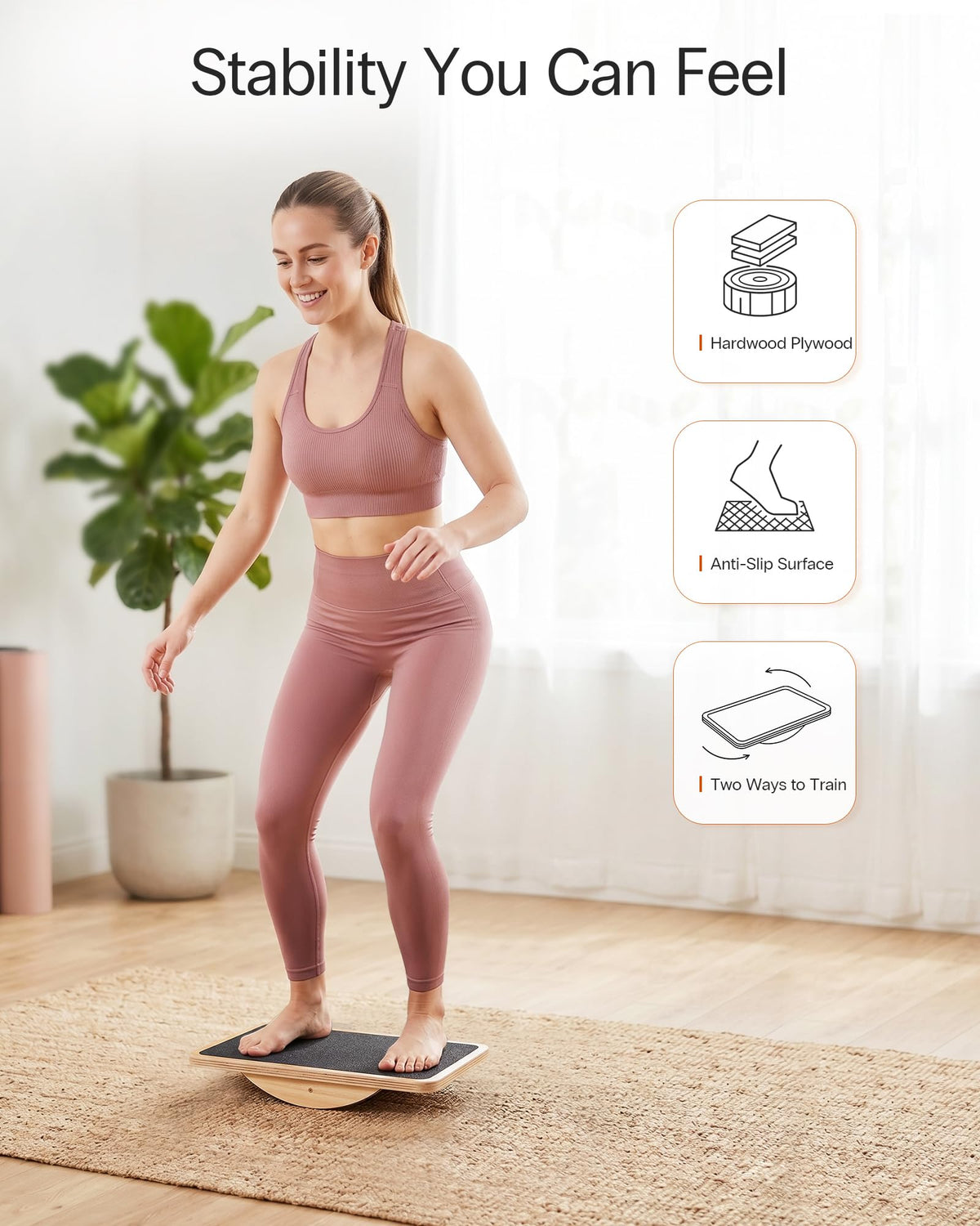 StrongTek Professional Wooden Balance Board, Rocker Board, Wood Standing Desk Accessory, Balancing Board for Under Desk, Anti Slip Roller, Core Strength, Stability, Office Wobble Boards