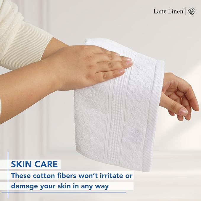 LANE LINEN 12 PC Wash Cloths Bathroom Set -100% Cotton Highly Absorbent