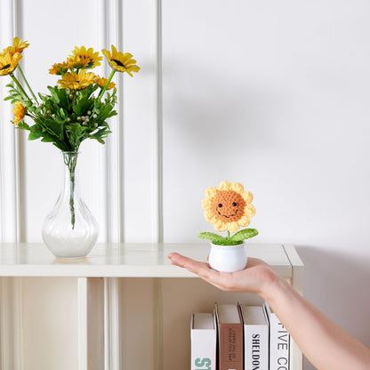LAIDANLA Golden Yellow Crochet Sunflower Funny Positive Thank You Small Gifts for Women Teacher Coworkers Friends Cute Encouragement Appreciation Crochet Flowers Pot for Office Desk Decor