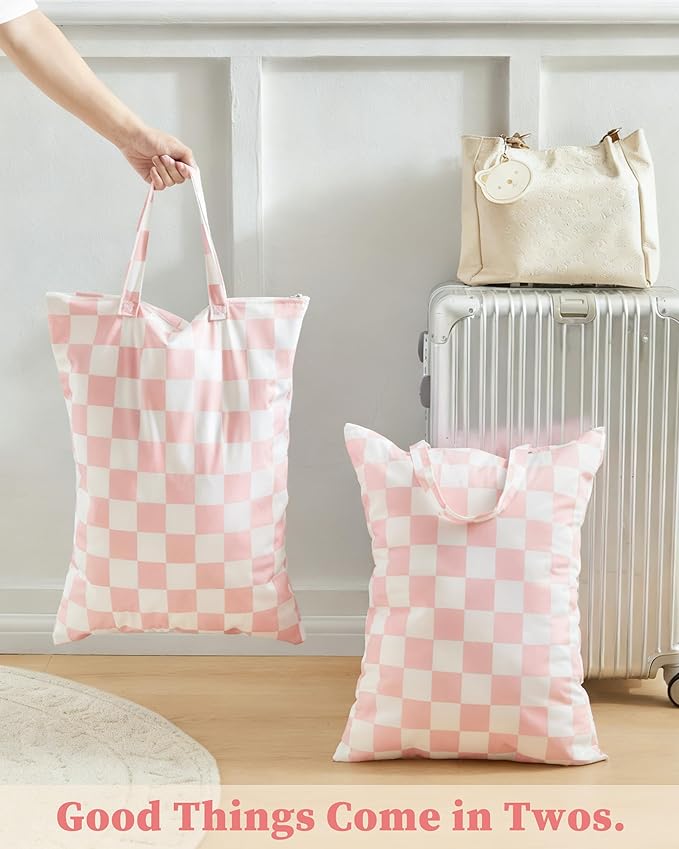 Pink Checkered 2 Pcs Large Travel Laundry Bags