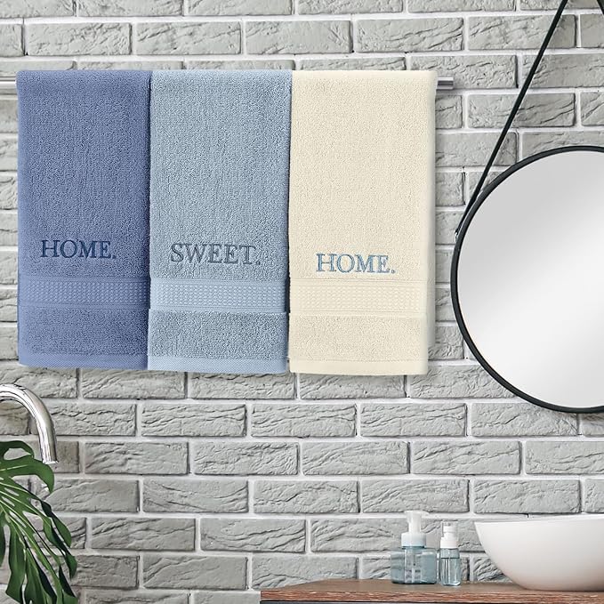 3 Pcs Home Sweet Home Hand Towels Farmhouse Decorative Embroidered Bathroom