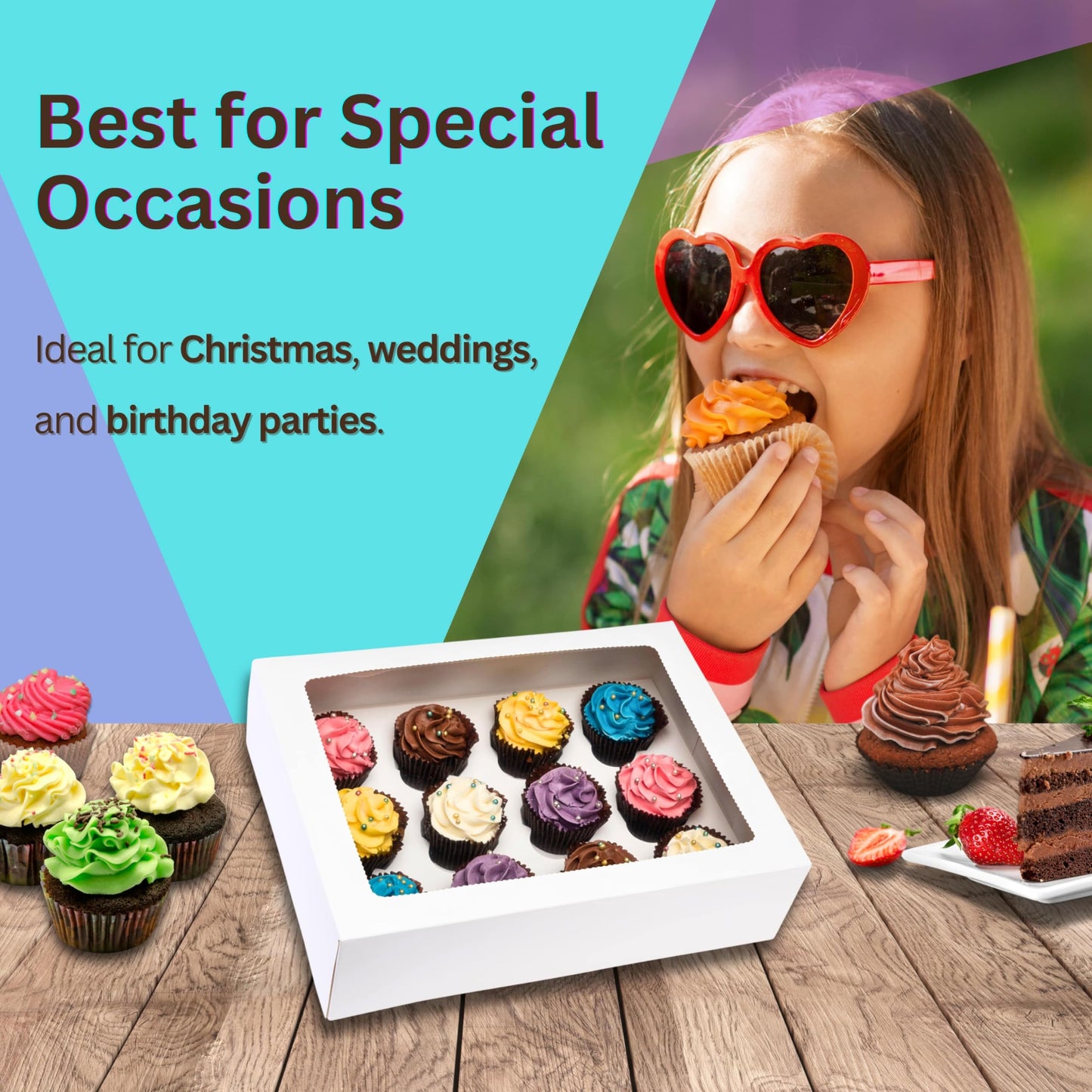 PACK N TRADE 10 Pcs cupcake boxes 12 hole - Multifunction Inserts Deep cake boxes for cupcakes – White cup cake boxes (33 x 24.2 x 7.5 cm) with Clear Window - Ideal for Muffins, Cupcakes & Pastries