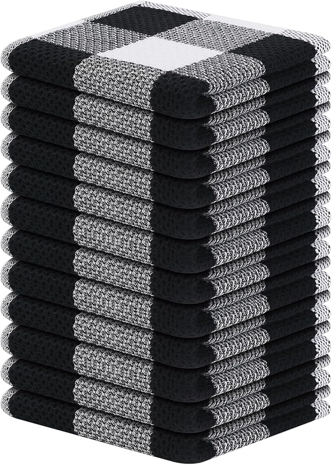 Homaxy 100% Cotton Waffle Weave Check Plaid Dish Cloths, 12 x 12 Inches
