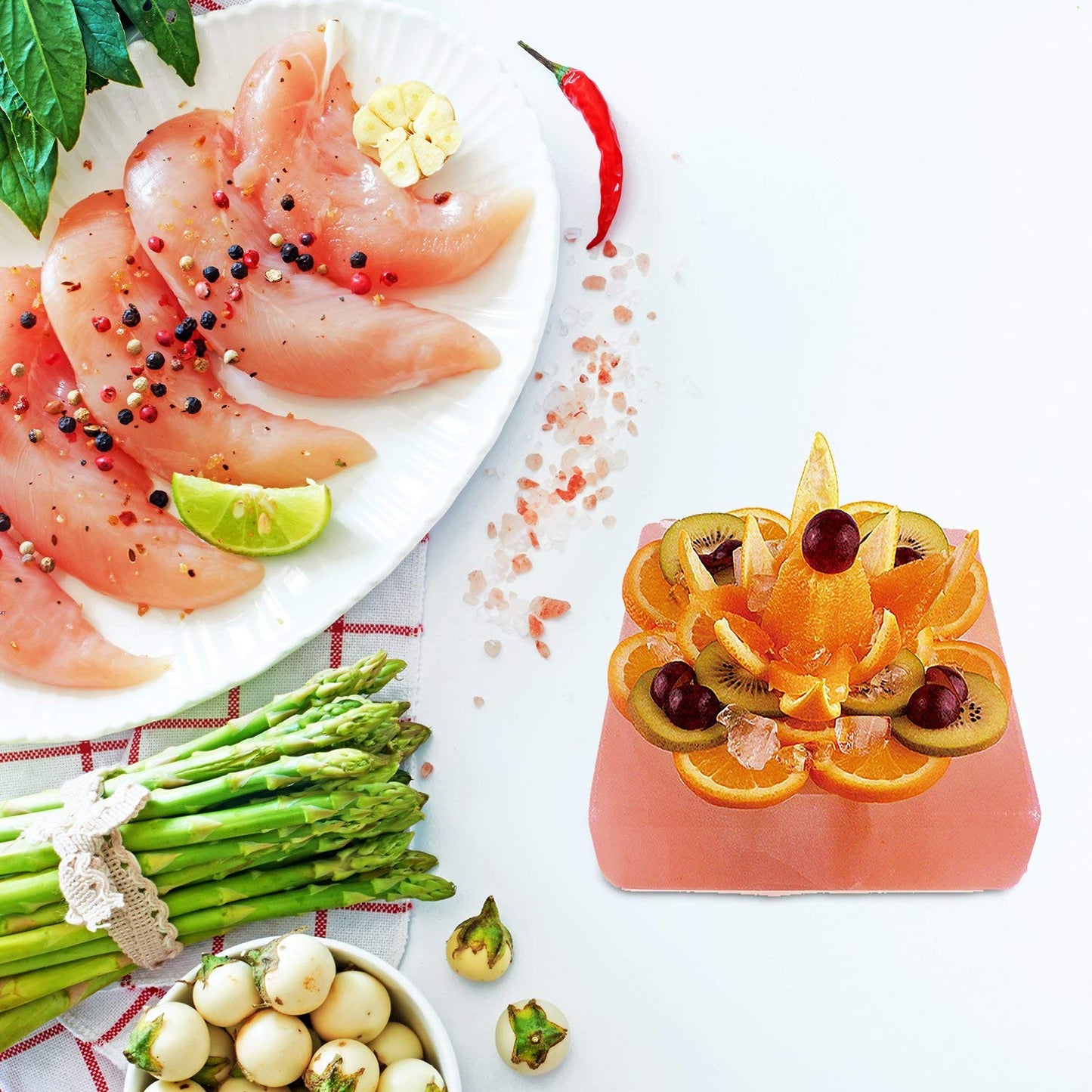 Himalayan Chef Natural Pink Salt Plate For Cooking, Grilling, Cutting and Serving, Pink Salt Slab (8" x 8" x 2")