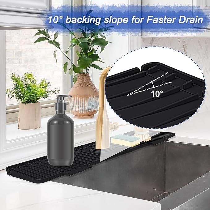 Kitchen Sink Splash Guard, 20 inch Silicone Faucet Guard & Draining Mat