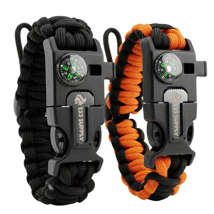 133 SUPPLY Tactical Paracord Compass Hiking Survival Bracelet Men Dad Gifts Camping Accessories Hiking Gear Women Hunting Gear Fishing Essentials Flint Steel Tool Fire Starter Kit Whistle Bear Safety