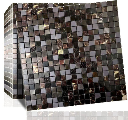 XUANINY Peel and Stick Backsplash Tiles for Kitchen,Bathroom,Fireplace,Self Adhesive Metal Aluminum Mosaic (12"x12") (10, Black Mix)