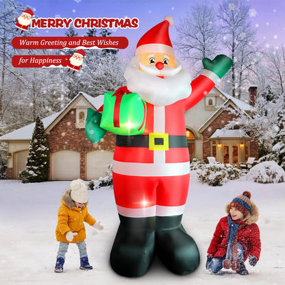 10 FT Christmas Inflatable Santa Claus Outdoor Decorations, Blow Up Santa Claus Holding Gift Box for Xmas Outside Decor, Giant Santa with Bright LED Lights for Yard Patio Garden Lawn Holiday Party