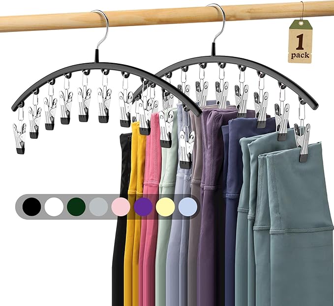 Legging Organizer for Closet, Metal Yoga Pants Hangers 1 Pack w/10 Clips Holds