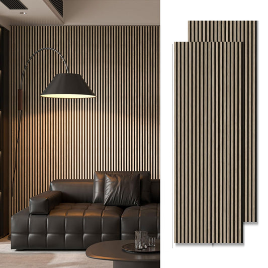 Art3d 2-Pack 94.5" x 24" Acoustic Wood Panels for Wall, 31 sq.ft Soundproof Wood Slat Panels, 3D Fluted Sound Absorbing Paneling for Interior Wall Decor, Living Room, Bedroom - Peach
