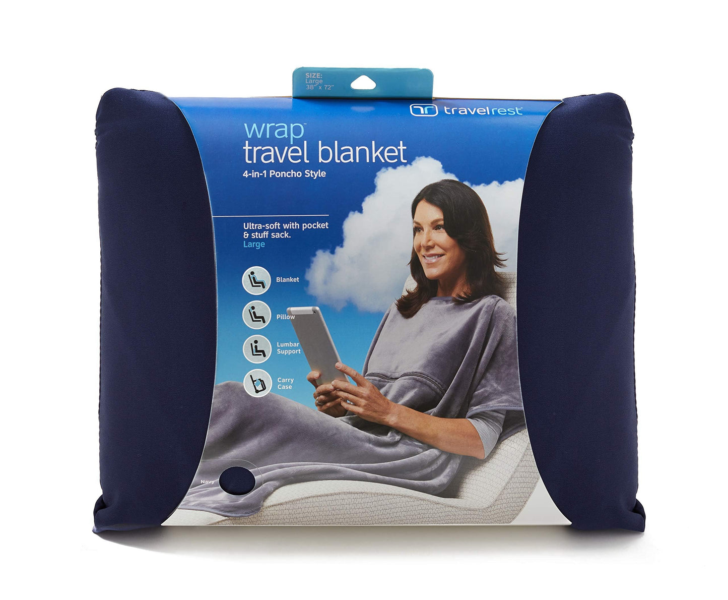 Travelrest 4-in-1 Travel Blanket - Pillow Blanket for Airplanes, Compact, Built in Carry Case, Ultra Plush and Soft for Long Travels, Wearable, Zippered Pocket