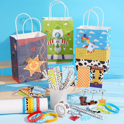Vanblue 110 Pcs Cartoon Story Party favors Cow Pattern Birthday Decorations Set Gift for Kids Treasure Box Toys for Classroom School Reward Gift Prizes Notebooks Goodie Bag Stuffers