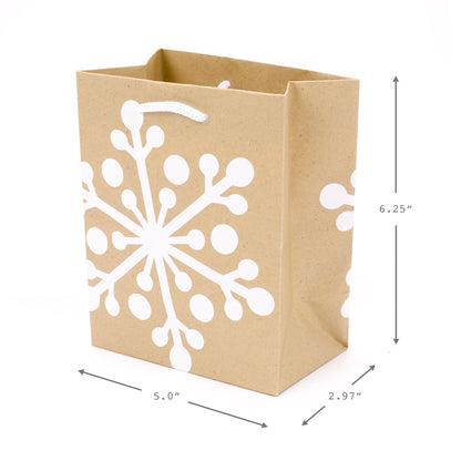 Hallmark 6" Small Holiday Gift Bag Set (Pack of 5; Red, White and Kraft) Snowflakes, Stripes, Merry (5XGB1798)