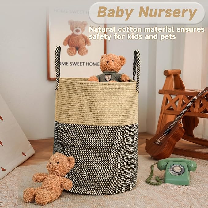 Large Woven Laundry Basket Hamper, 100L Cotton Rope Storage Bin