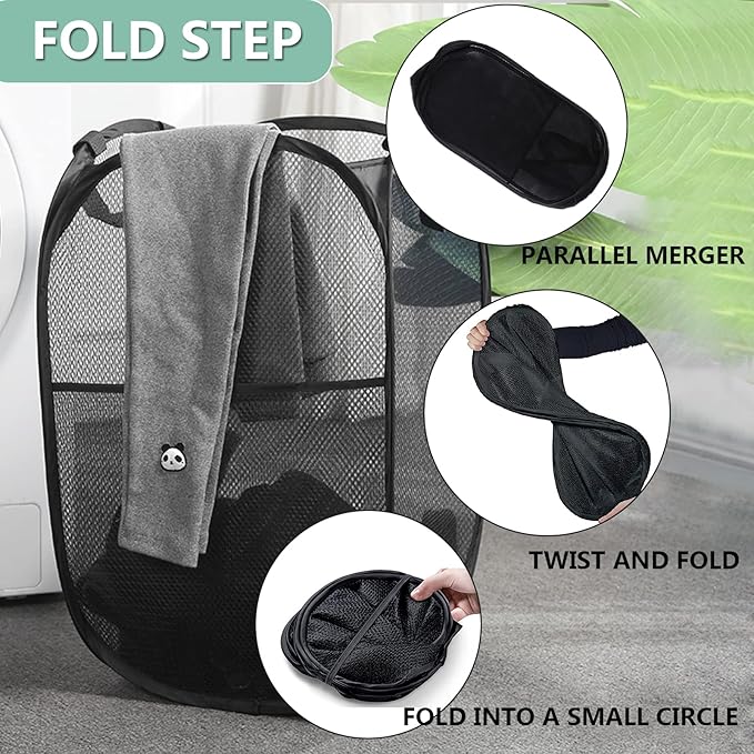 2 Pack Popup Laundry Hamper, Foldable Mesh Laundry Basket