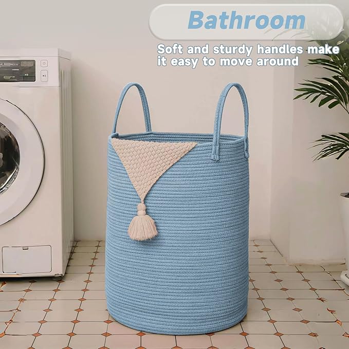 Large Woven Laundry Basket Hamper, 80L Cotton Rope Storage Bin