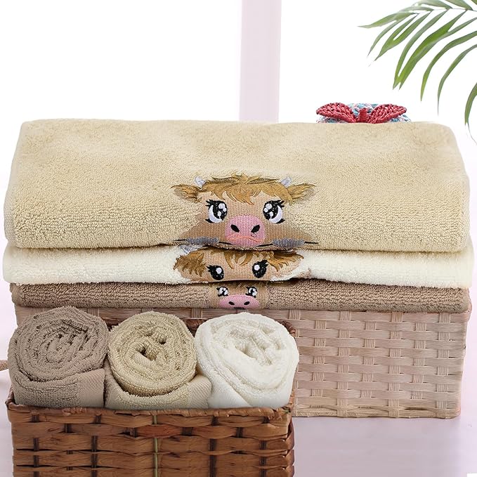 3 Pcs Mini Baby Highland Cow Hand Towels