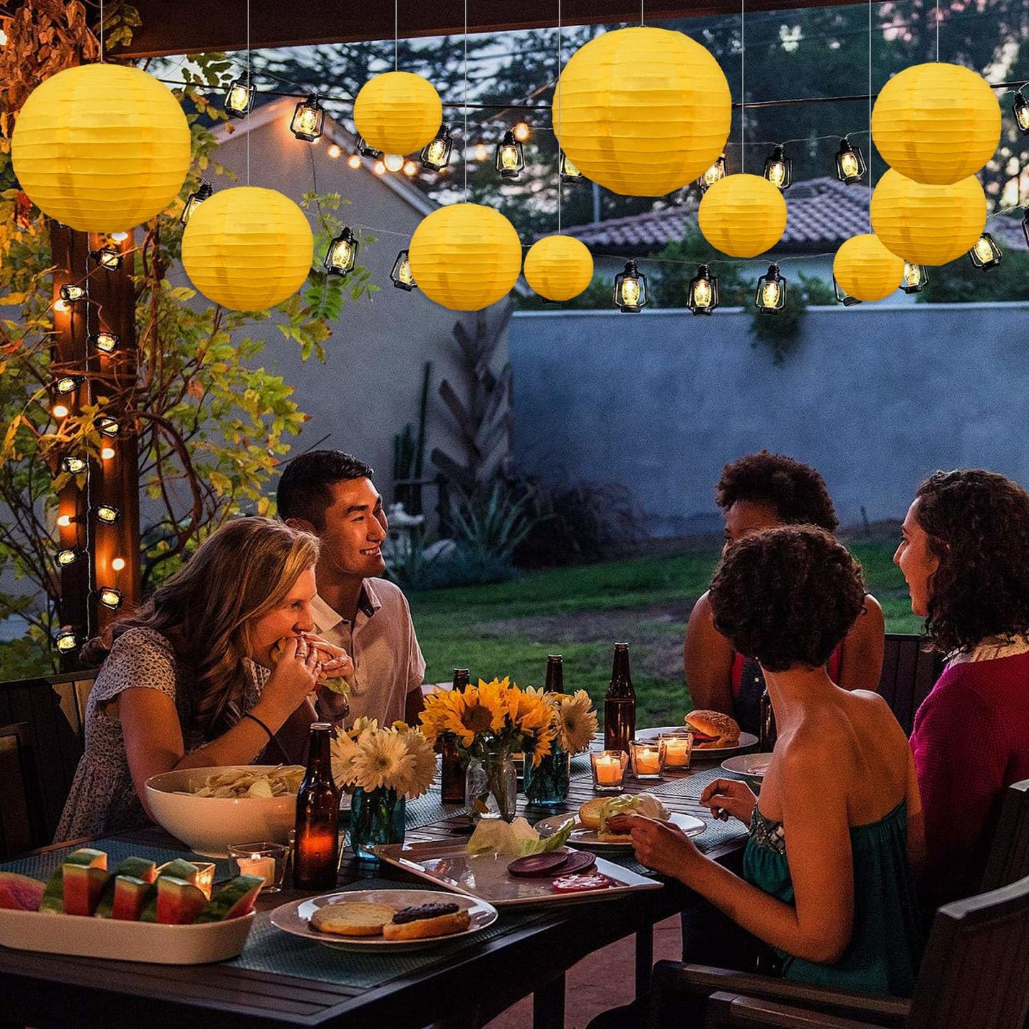 20Pcs Yellow Paper Lanterns for Parties, 6” 8” 10” 12” Chinese Asian Hanging Round Paper Lanterns for Birthday Wedding Halloween Christmas Home Decor Party Decor