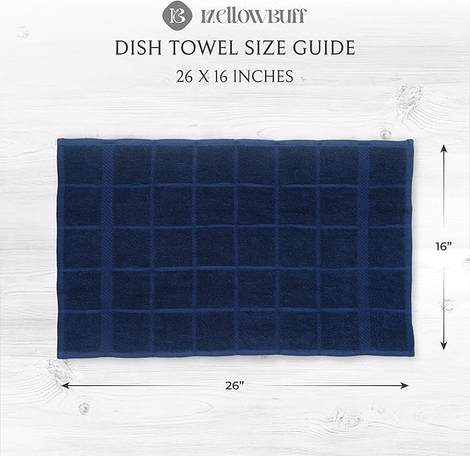 100% Cotton Terry Dish Towels for Kitchen, 4 Pack Plain, 16 x26 Inches