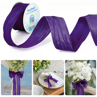 GouZaak 1.5 Inch x 25 Yards Purple Fabric Crinkled Ribbon,Silk-Like Wrinkled Ribbons,for Gift Wrapping Basket Wreaths Bows Making Home Event Decor DIY Crafts Christmas Tree Top Bows