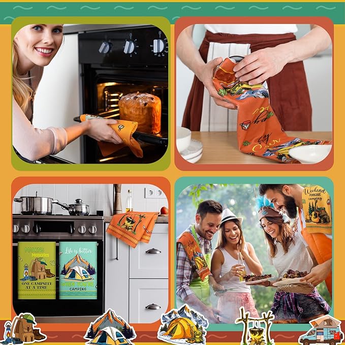 Boyiee Set of 6 Camping Kitchen Towels Absorbent Dishcloths Bonfire Tent Car
