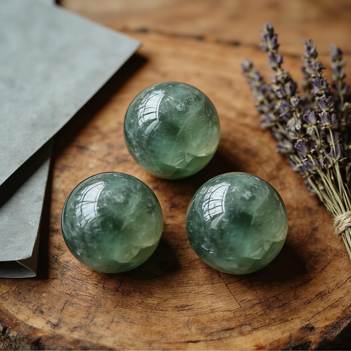AierCrystal Natural Stone Crystal Sphere Feng Shui Home Decoration Ball Positive Energy Scrying Orb for Meditation Tool for Spiritual Space Purification Globe Diameter 6-7cm Green Fluorite Sphere