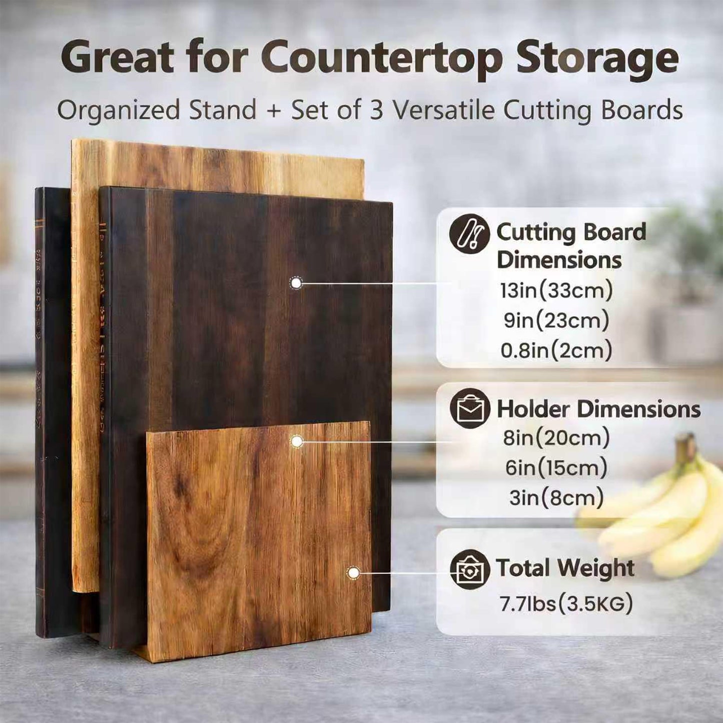 FUSAHURIY Australia Acacia Wood Book-Style Cutting Boards with Stand, Set of 3 Kitchen Boards for Hands-Free Recipe Viewing, First-Time Cooking, Breakfast Prep, Family Cooking and Housewarming Gift