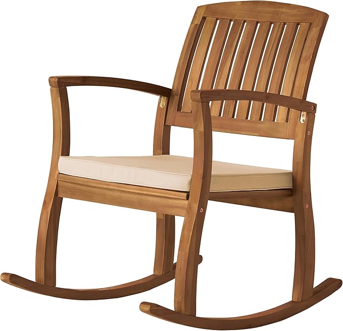 Christopher Knight Home Selma Acacia Rocking Chairs with Cushions, 2-Pcs Set, Teak Finish