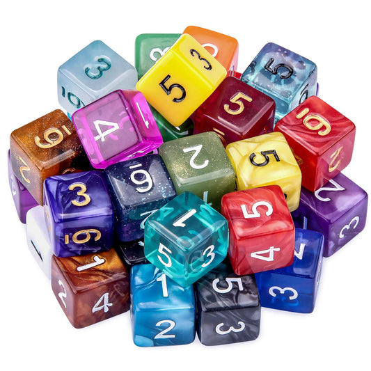 AUSTOR 35 Pieces Dices 6 Sided Polyhedral Dice Set Mixed Color 6 Sides Dice Assortment with a Black Velvet Storage Bag for DND RPG MTG Table Games
