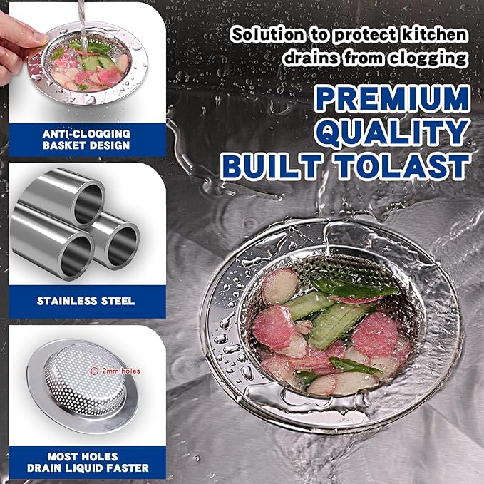 ROYEKDO 3PC Kitchen Sink Strainer Stainless Steel