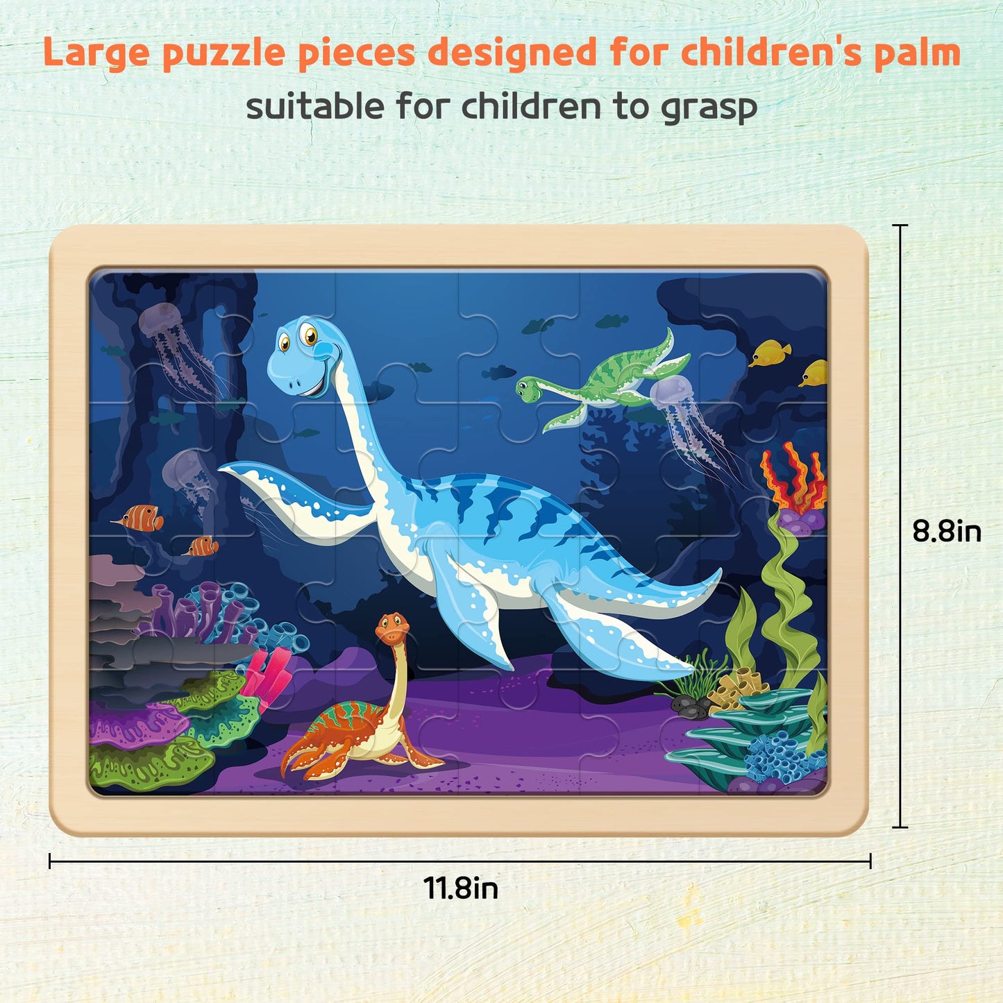 SYNARRY Wooden Dinosaur Jigsaw Puzzles for Kids Ages 3 4 5 6, 4 Packs 24 Piece Dino Puzzles, Preschool Educational Games Gifts for Children, Dinosaur Toys for 3 4 5 6 Year Old Boys Girls