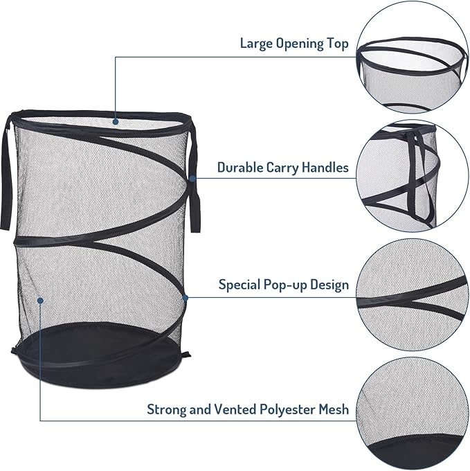 Seiritex Mesh Popup Laundry Hamper 115L Foldable Laundry Basket Extra Large