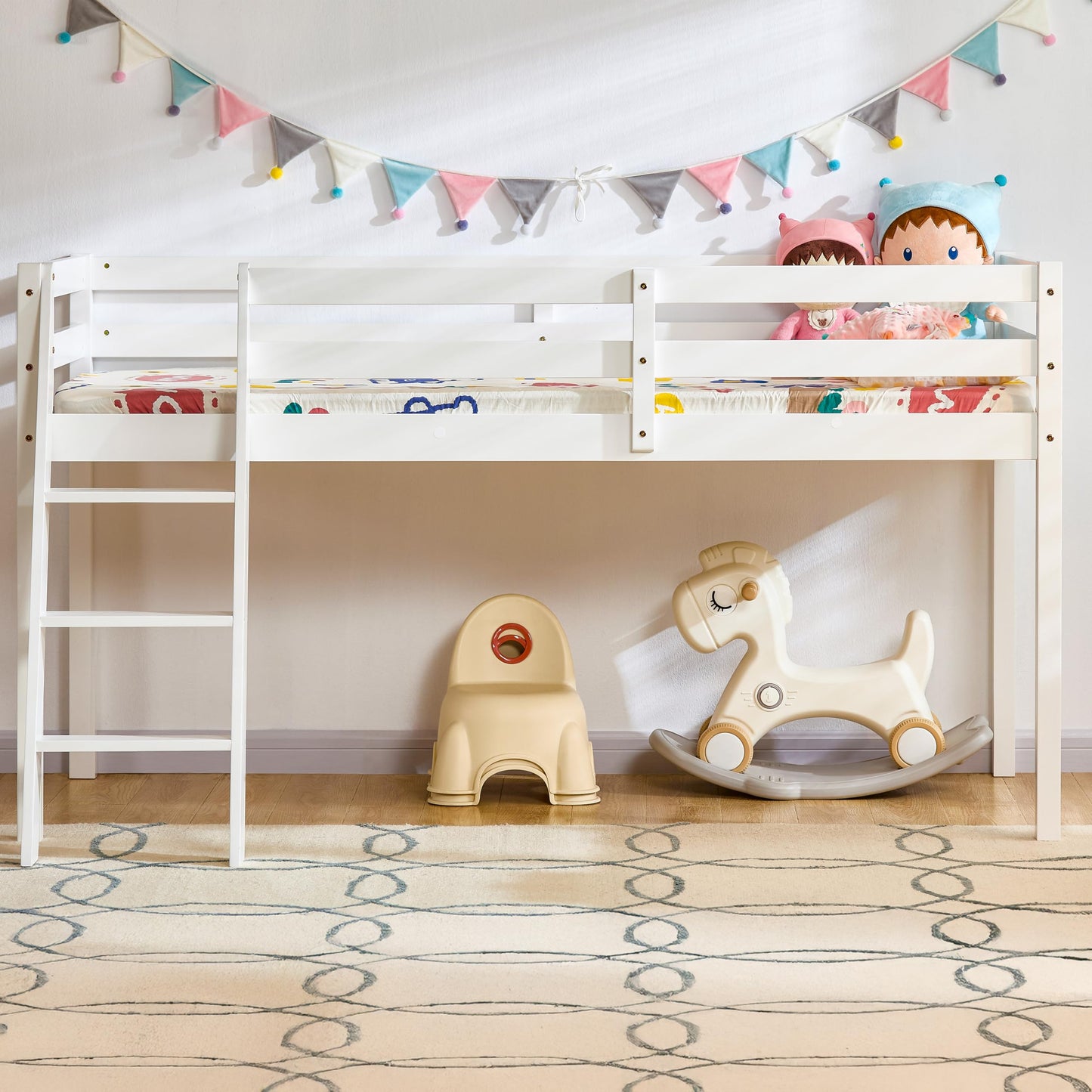 Vida Designs Sydney High Sleeper Cabin Bunk Bed With Ladder, Solid Pine Wood Frame, Kids Children, Single 3 Foot, White