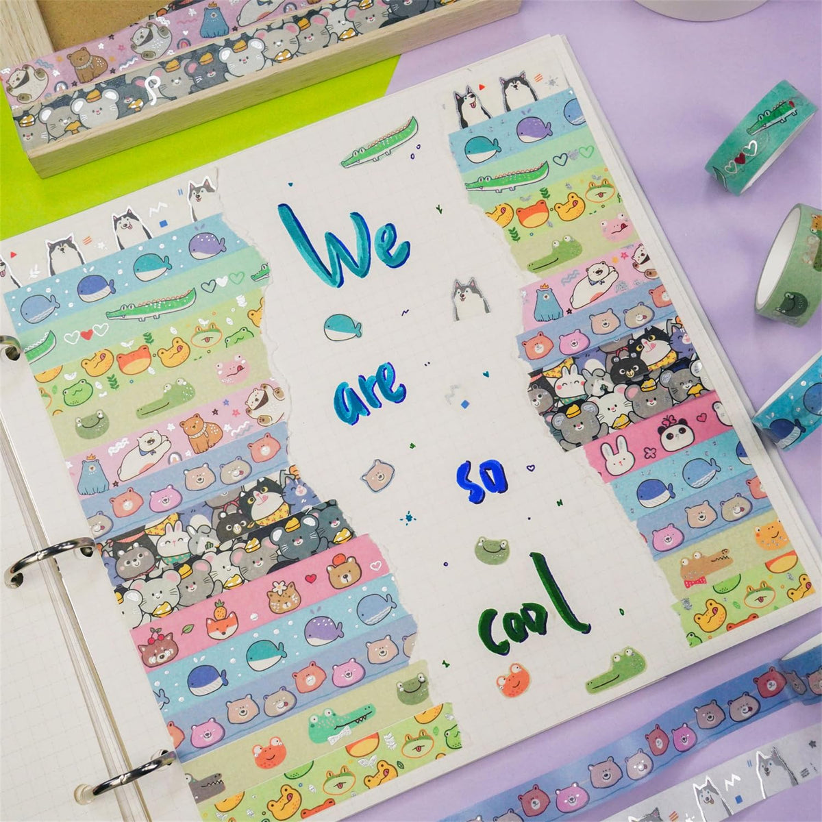 Baijixin 20 Rolls Cute Animals Washi Tape Set, Gold Silver Foil Cartoon Pets Decorative Tape for Bullet Journal, Planner, DIY Arts Crafts, Scrapbooking, Holiday Decoration