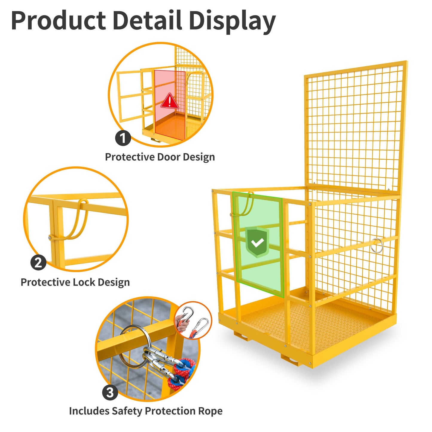 YINTATECH Forklift Safety Cage, 43"x45" Forklift Man Basket,1300lbs Capacity Forklift Work Platform, Forklift Aerial Platform 2-Man Collapsible Lift Basket for Lifting Loader