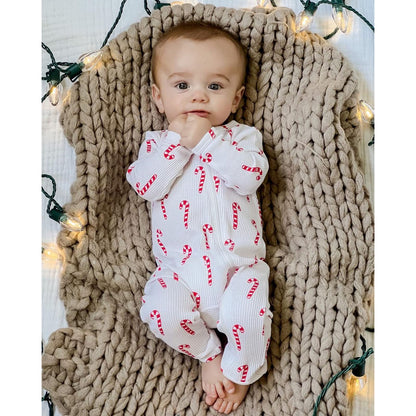 Twopumpkin Newborn Baby Girl Boy Christmas Outfit Plaid Long Sleeve Romper One Piece Zipper Jumpsuit Fall Winter Clothes (A-Santa gifts,6-12 Months)