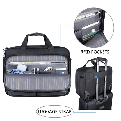 KROSER Rolling Laptop Bag Premium Rolling Briefcase Fits Up to 17.3 Inch Laptop Water-Repellent Overnight Rolling Computer Bag with RFID Pockets for Travel/Business/School/Men/Women-Black