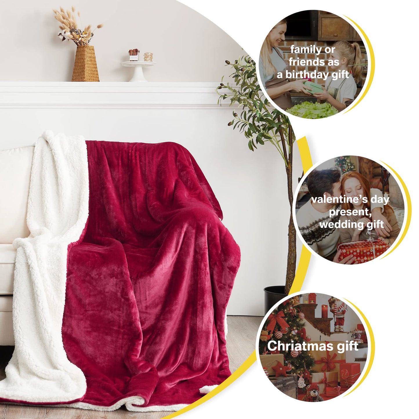 NICETOWN Sherpa Fleece Bed Winter Blanket Super Soft Lightweight Couch Throw Velvet Reversible Luxurious Blanket for Home, Couch, Sofa, Bed,60 inches x 80 inches, Burgundy Red