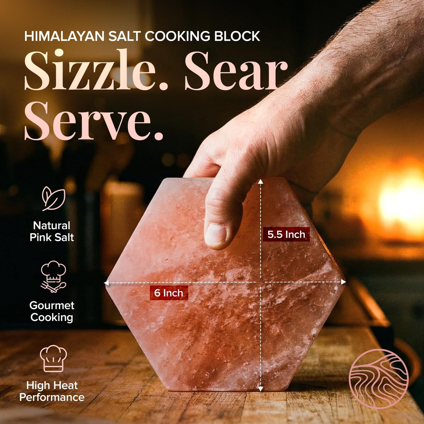 UMAID Sizzle Block™ Himalayan Salt Block 2 Pack (6" Hexagon) – Food Grade Himalayan Salt Slabs for Burgers, Steak, Seafood & Vegetables – Heat for Grilling & Cooking or Chill for Sushi, Charcuterie & Food Presentation – Unique Gifts for Men & Dad Gifts fo