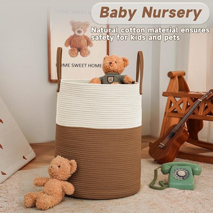 Large Woven Laundry Basket Hamper, 60L Cotton Rope Storage Bin