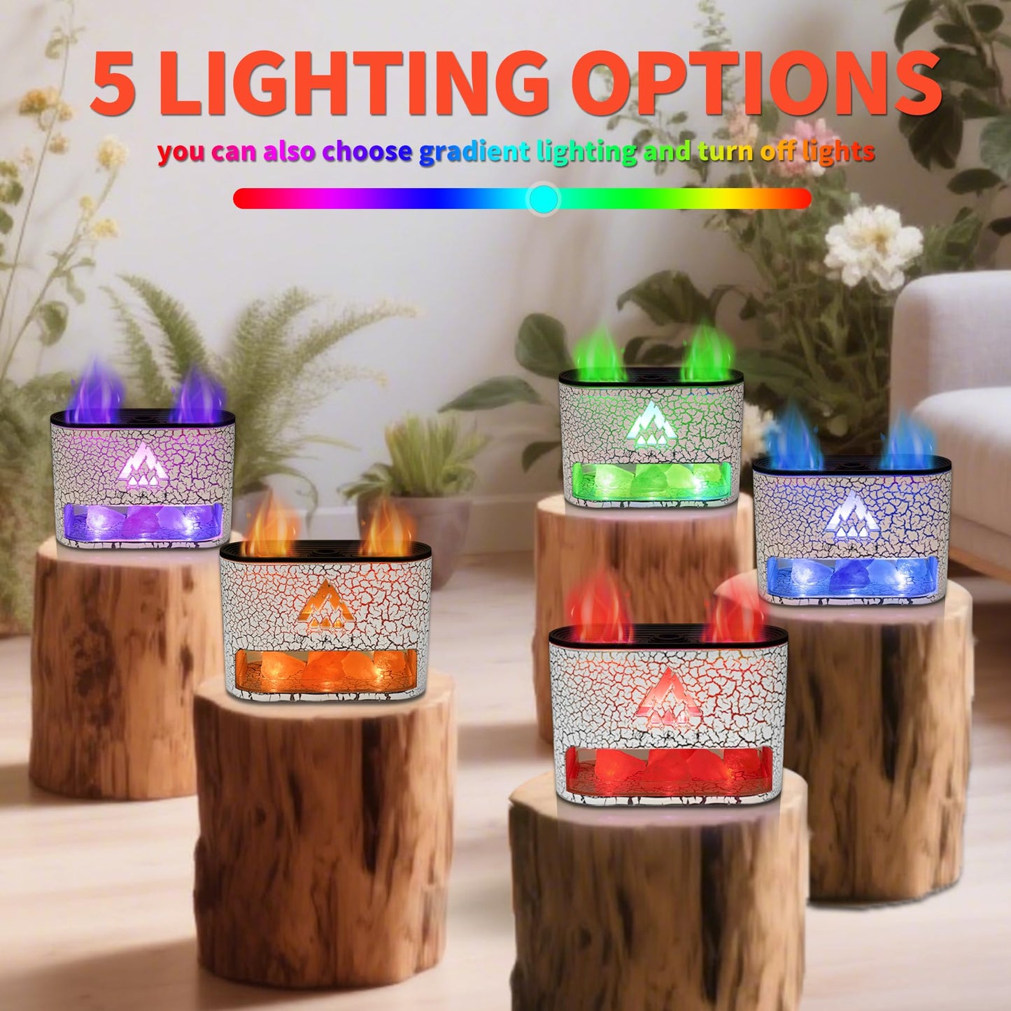 BOHOFAM Essential Oil Diffuser with Himalayan Salt lamp,Double Flame/Jellyfish 2 Mode Aroma Diffuser/Humidifier, Colorful Lights,4 * 10ML Hotel Collection Diffuser Oils Scents,for Home Bedroom(White)
