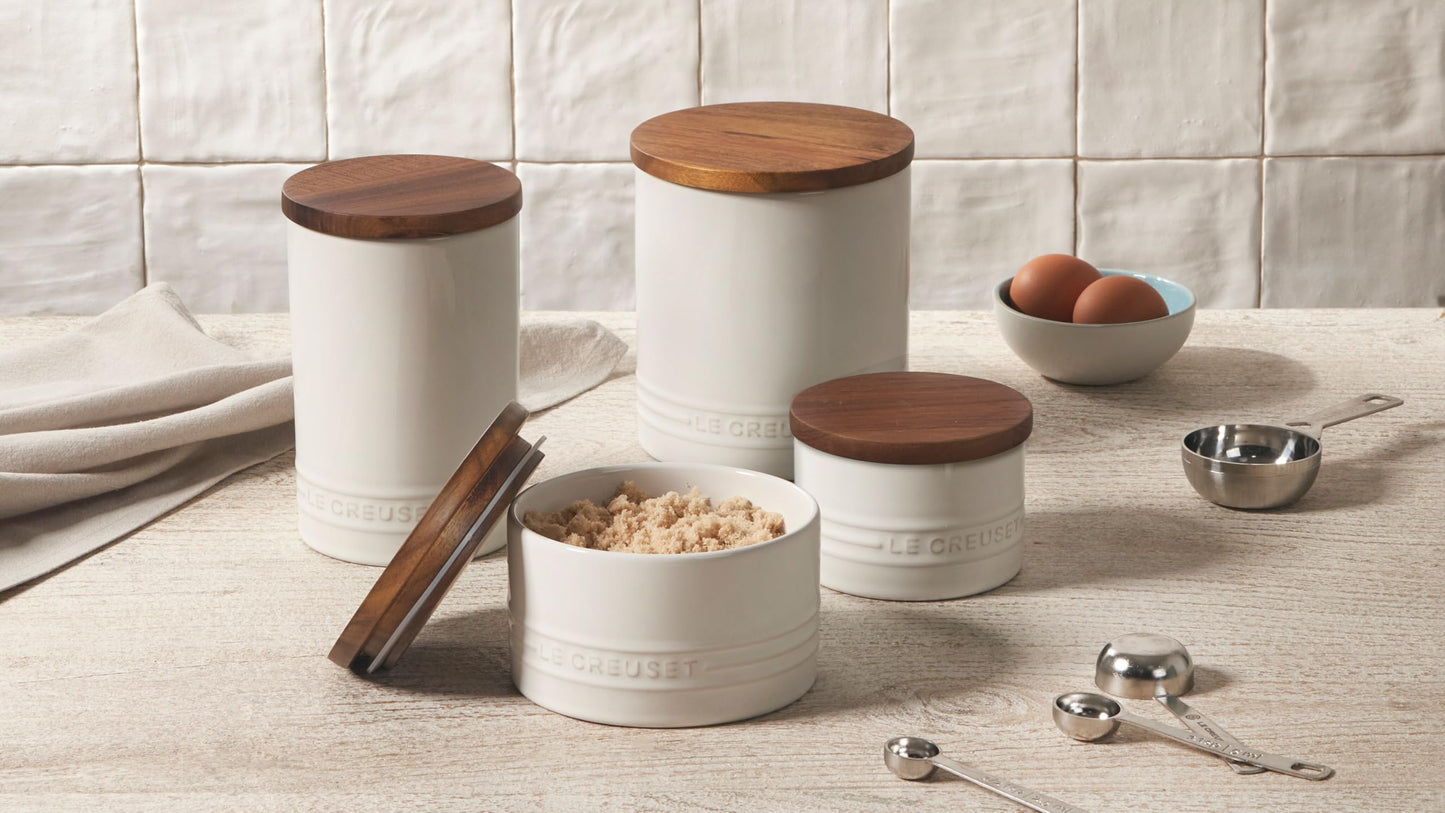 Le Creuset Stoneware Signature Large Salt Cellar and Storage Canister with Wood Lid, 26 oz., Artichaut