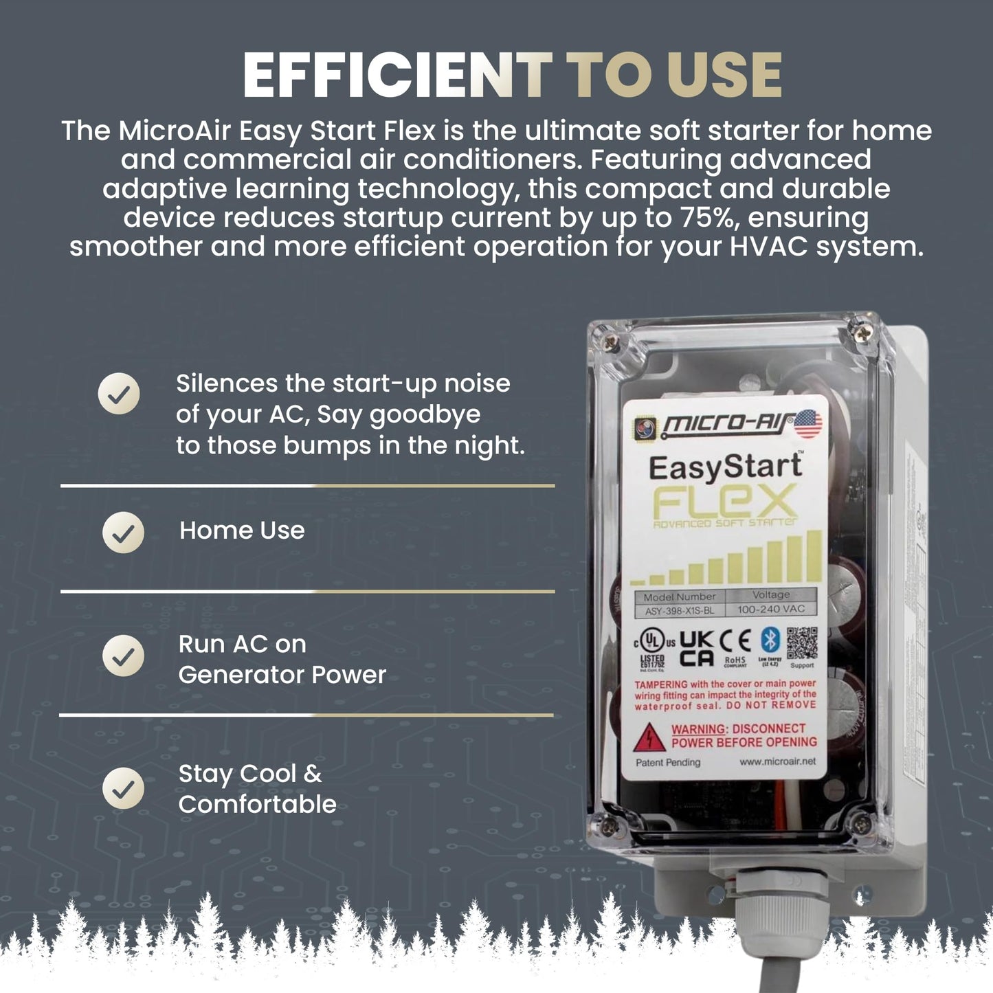 MICRO-AIR EasyStart FLEX 398 - Bluetooth Soft Start Kit for Home Air Conditioner, RV & Commercial Use, Works with Generators, Reduces Power Surge, Efficient Start-Up - Up to 6 Tons w/Installation Kit