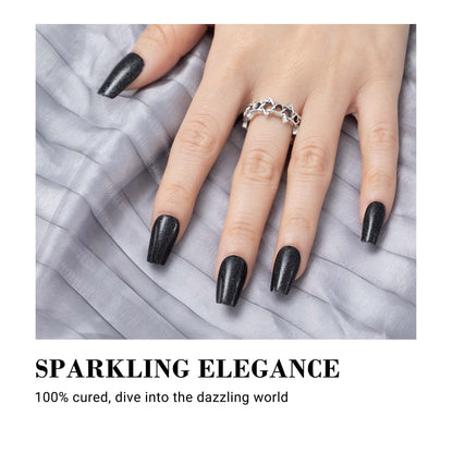 MelodySusie 30PCS Semi Cured Gel Nail Strips (Black Glitter), Works with Any Nail Lamps, Salon Quality, Long Lasting, Easy to Apply and Remove, Includes 2 Prep Pads, Nail File and Wooden Stick