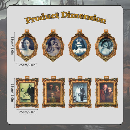 YBB 8Pcs Halloween 3D Changing Face Moving Pictures, Horror Portrait Frame Scary Photo with Hanging Hole Creepy Wall Decor for Home Castle Haunted Mansion House Halloween Party