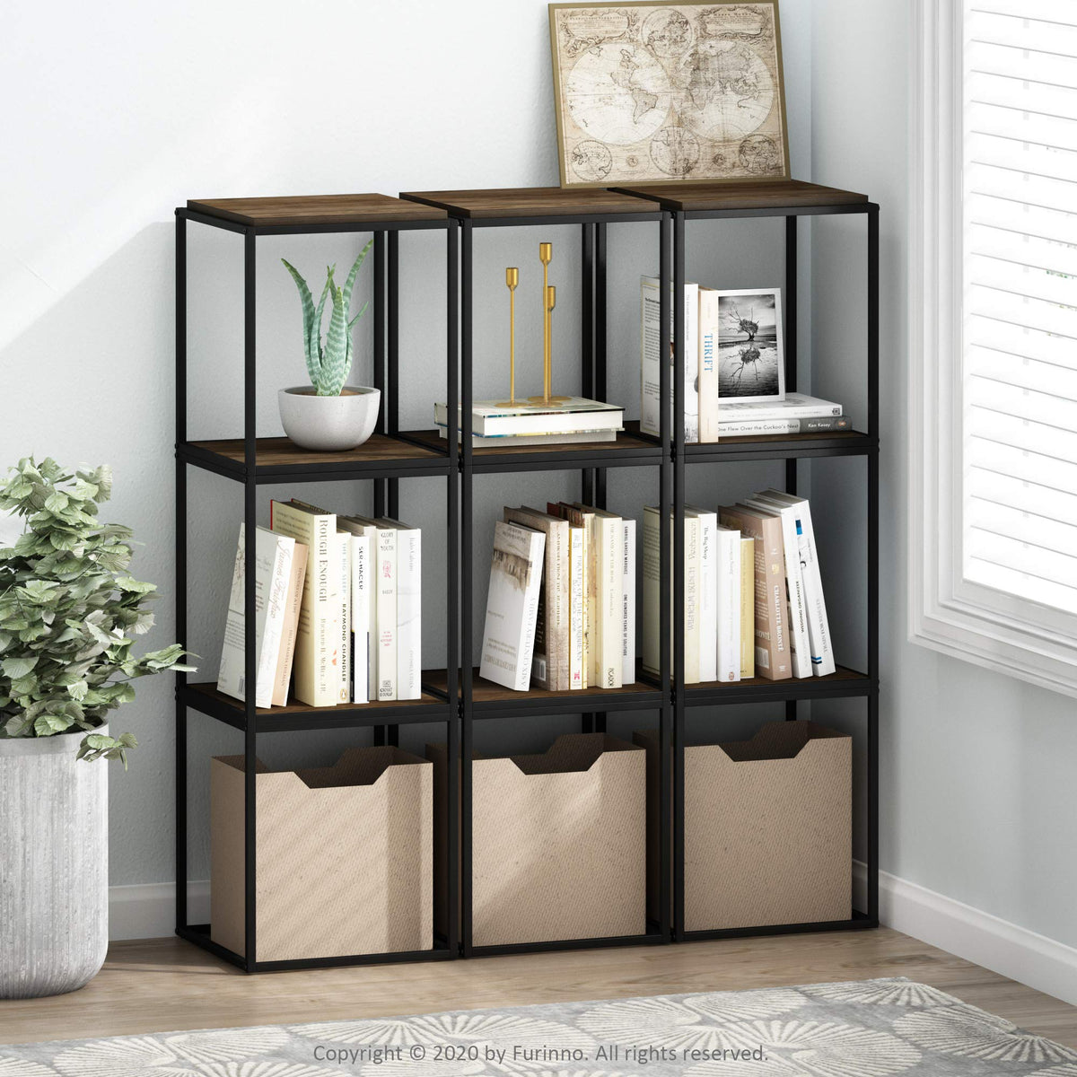 Furinno Moretti Cube Modern Stackable End Table Shelf, Columbia Walnut
