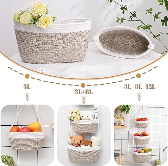 Hanging Storage Baskets, Over the Door Basket, Cotton Wall Baskets Storage