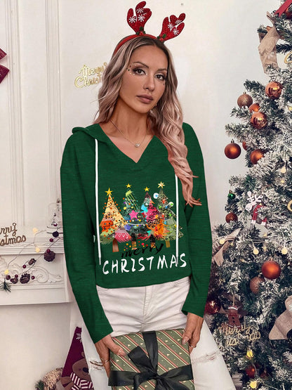 Zeagoo Christmas Hoodies Lightweight Long Sleeve Shirts Workout V Neck Sweatshirts Christmas Green M