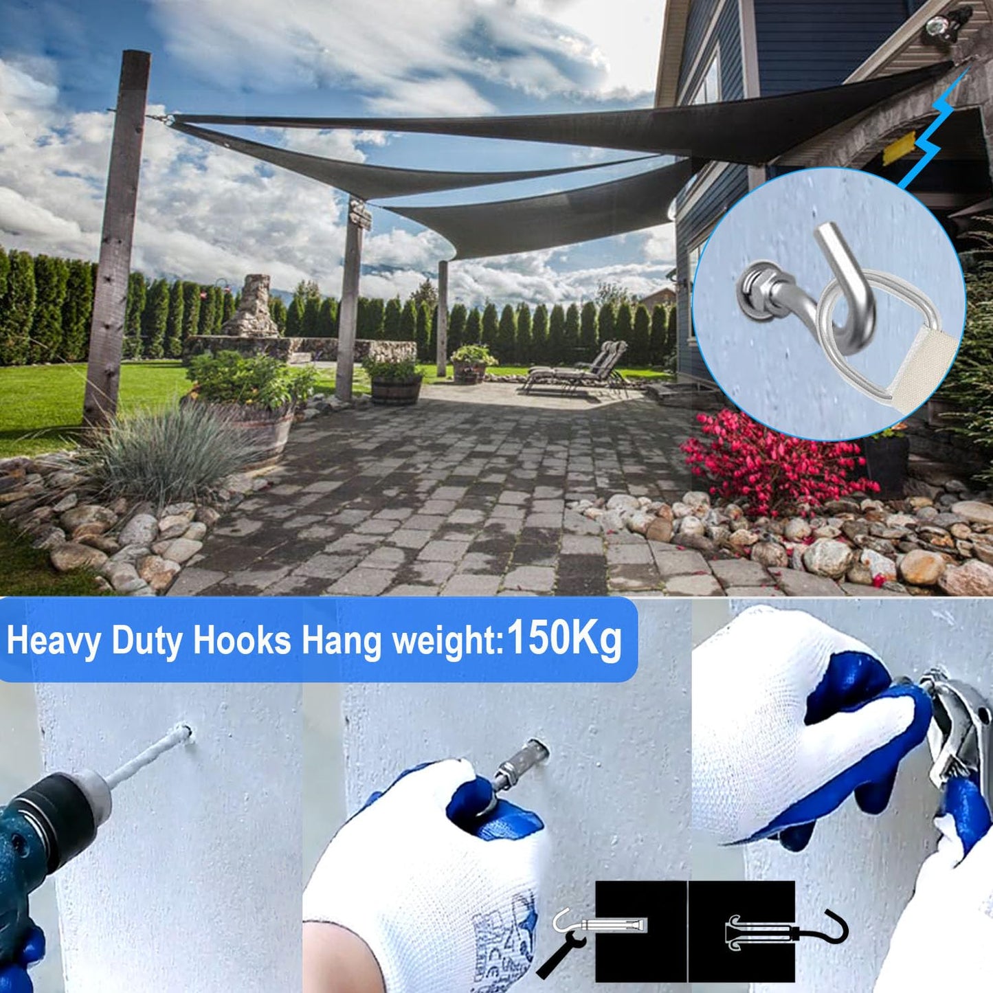 30M Garden Wire For Climbing Plants, AMLOOPH Picture Wire Heavy Duty Decking Rope Stainless Steel Cable Wire 2MM Fence Wire Rope Clips Turnbuckle Wire Tensioner For String Lights Hanging Kit(48pcs)
