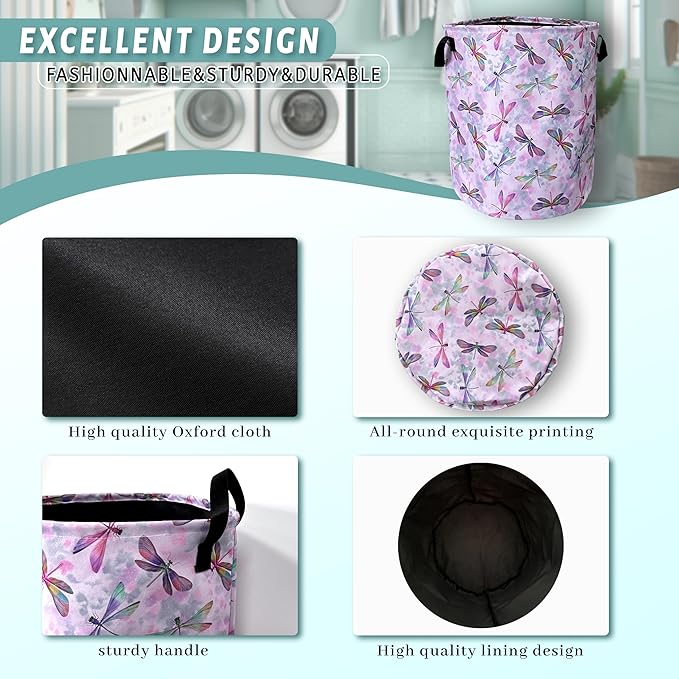 Watercolor Dragonfly Laundry Basket Foldable